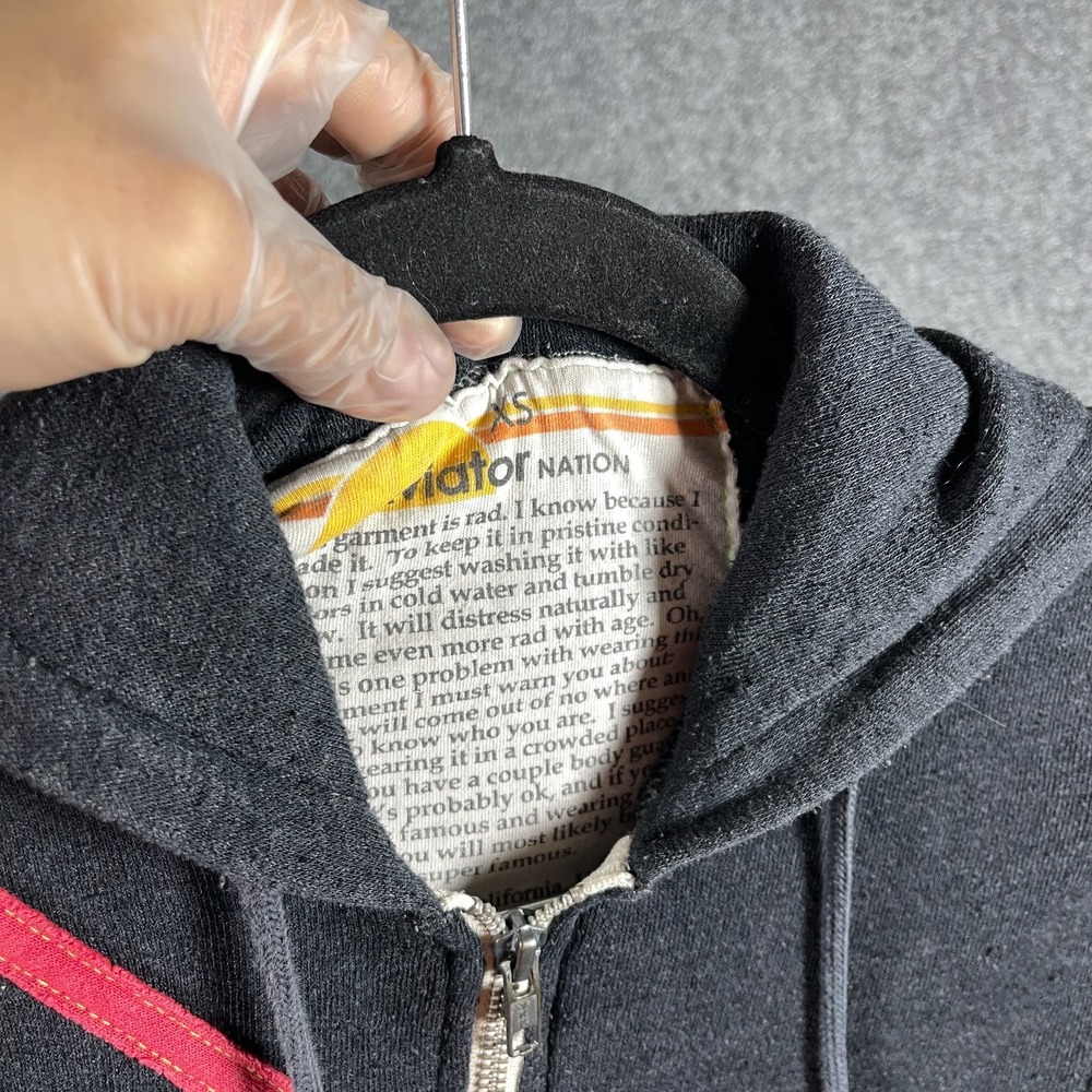 Aviator Nation Stripe Zip Up Pray for Snow Hooded Jacket Dark Gray Size XS #2858 - Picture 3 of 11